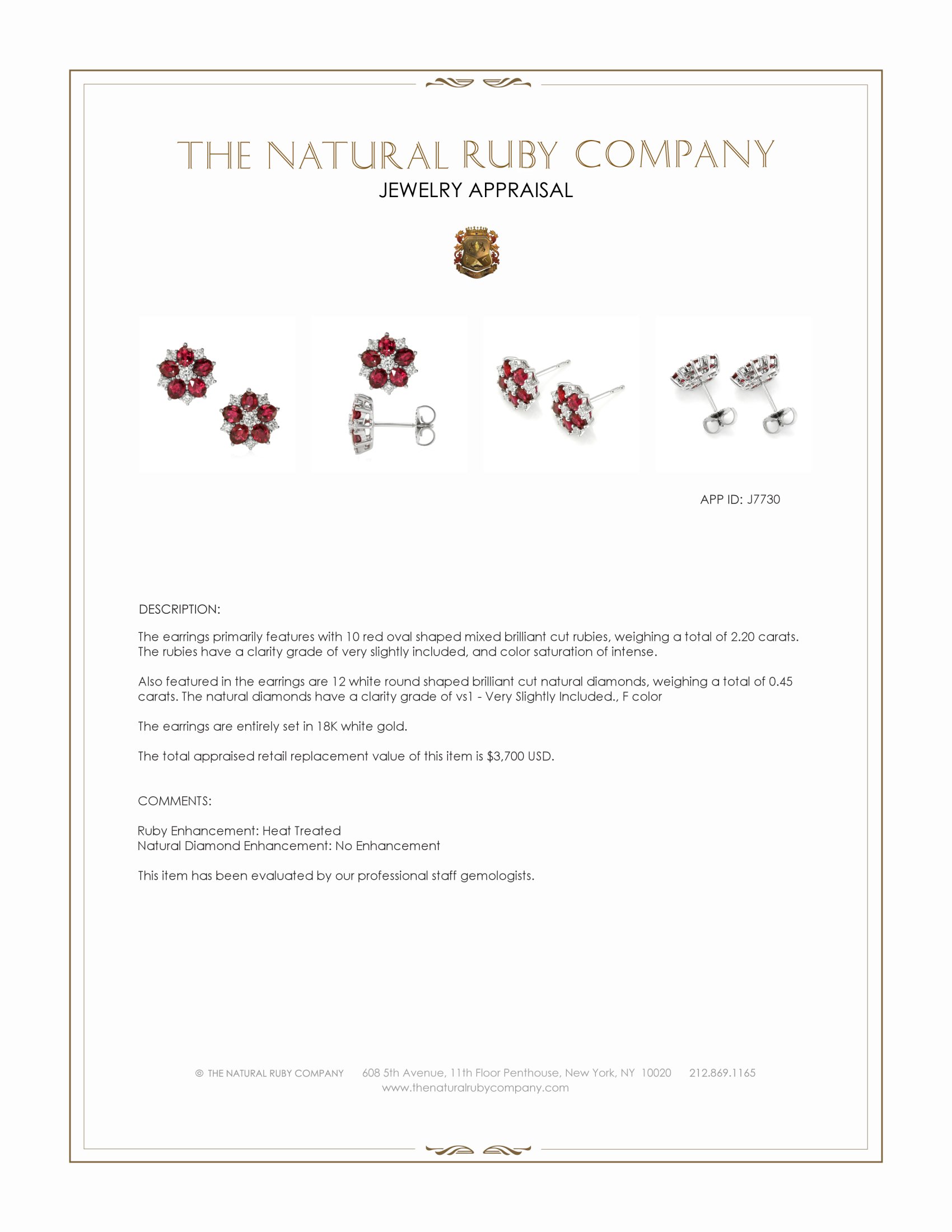 2.20 Ct.Tw. Ruby and Natural Diamond Studs Earrings, 18K White Gold