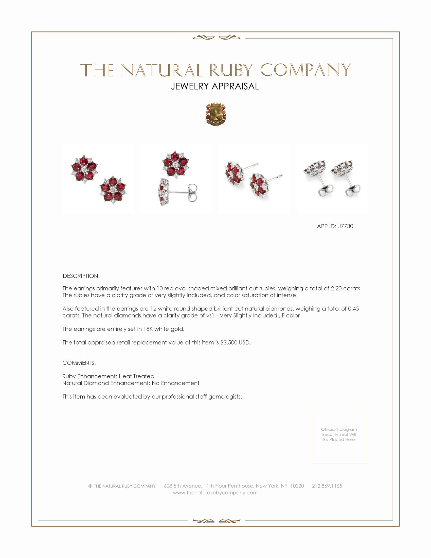 2.20 Ct.Tw. Ruby Natural Diamond Antique Style Earrings, 18K White Gold