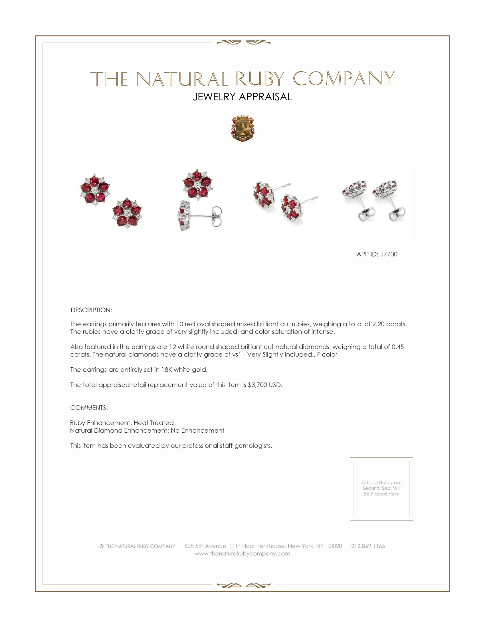 2.20 Ct.Tw. Ruby and Natural Diamond Antique Style Earrings, 18K White Gold