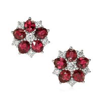 2.20 Ct.Tw. Ruby Natural Diamond Antique Style Earrings, 18K White Gold Video