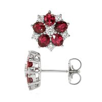 2.20 Ct.Tw. Ruby Natural Diamond Antique Style Earrings, 18K White Gold Image