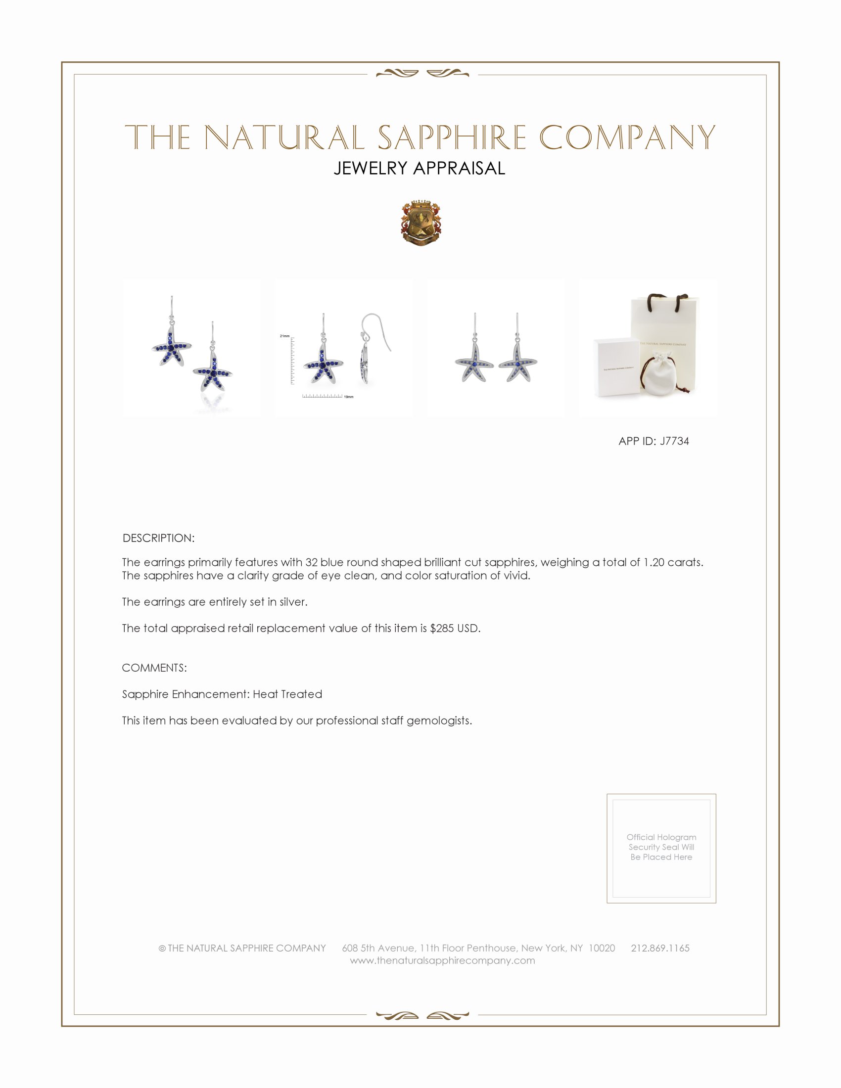 1.20 Ct.Tw. Blue Sapphire Drops Earrings, Silver