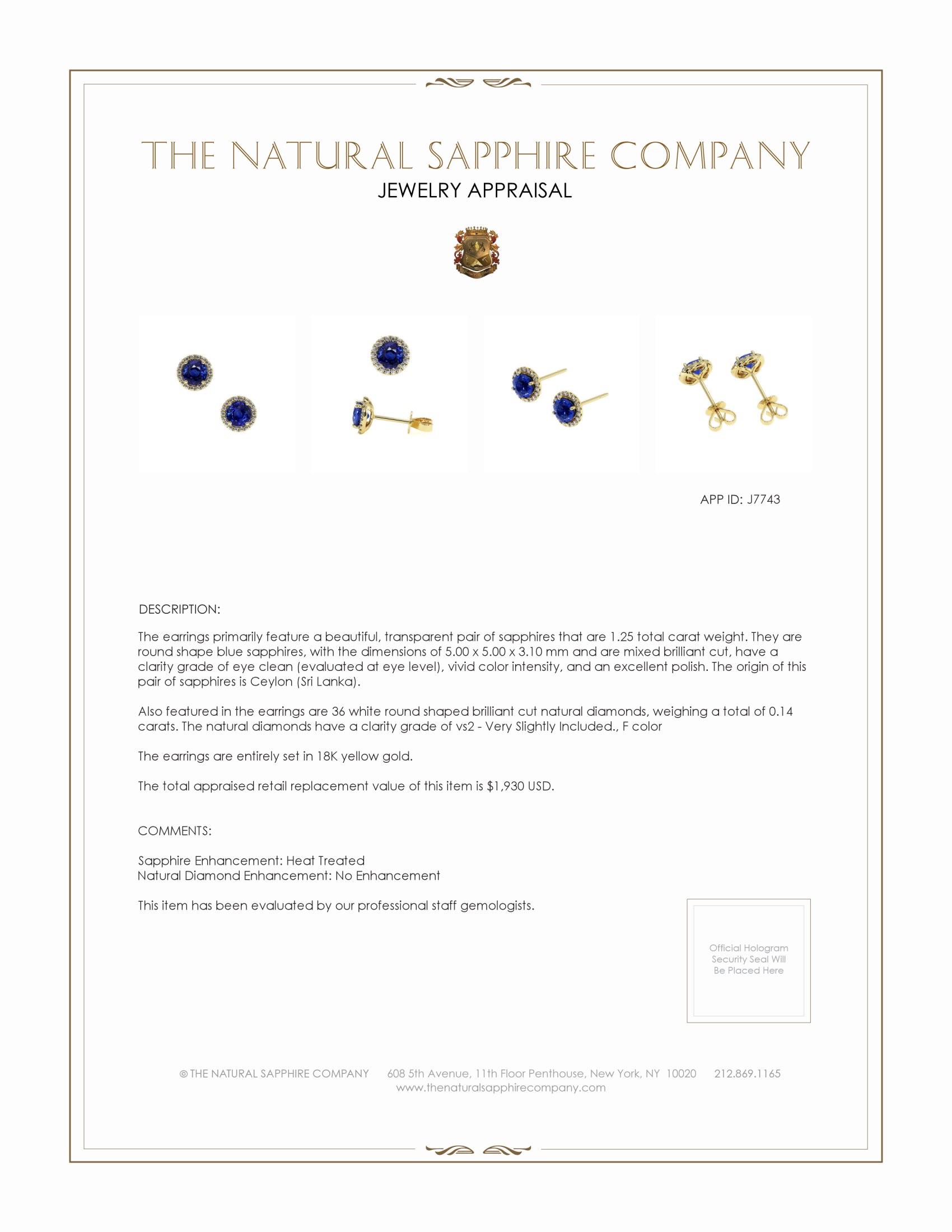 1.25 Ct.Tw. Blue Sapphire and Natural Diamond Pave Earrings, 18K Yellow Gold