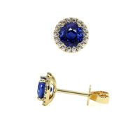 1.25 Ct.Tw. Blue Sapphire and Natural Diamond Pave Earrings, 18K Yellow Gold Image