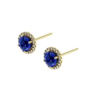 1.25 Ct.Tw. Blue Sapphire and Natural Diamond Pave Earrings, 18K Yellow Gold Image