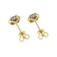 1.25 Ct.Tw. Blue Sapphire and Natural Diamond Pave Earrings, 18K Yellow Gold Image