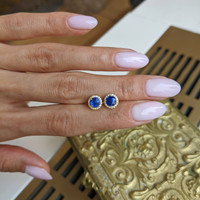 1.25&nbsp;Ct.Tw.Total Carat Weight Blue Sapphire and Natural Diamond Pave Earrings, 18K Yellow Gold Life Style