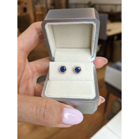 1.25&nbsp;Ct.Tw.Total Carat Weight Blue Sapphire and Natural Diamond Pave Earrings, 18K Yellow Gold Life Style