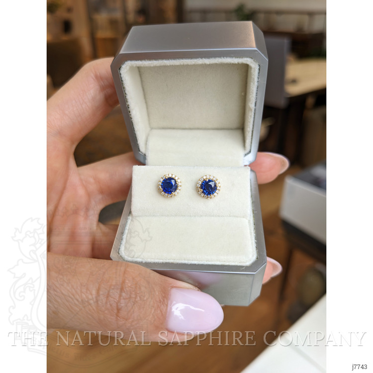 1.25 Ct.Tw. Blue Sapphire and Natural Diamond Pave Earrings, 18K Yellow Gold
