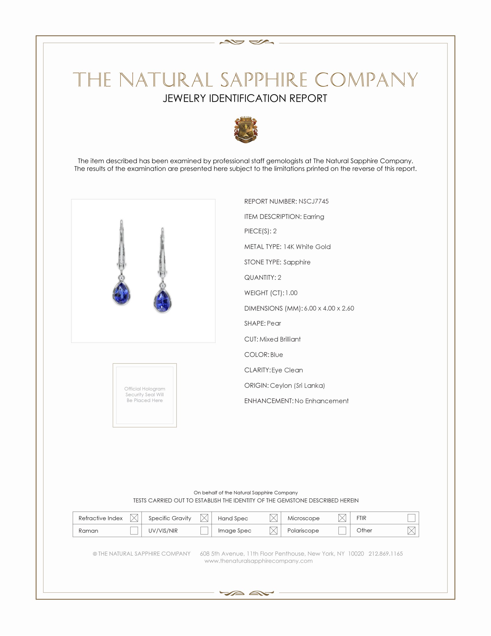 1.00 Ct.Tw. Blue Sapphire Bezel Earrings, 14K White Gold