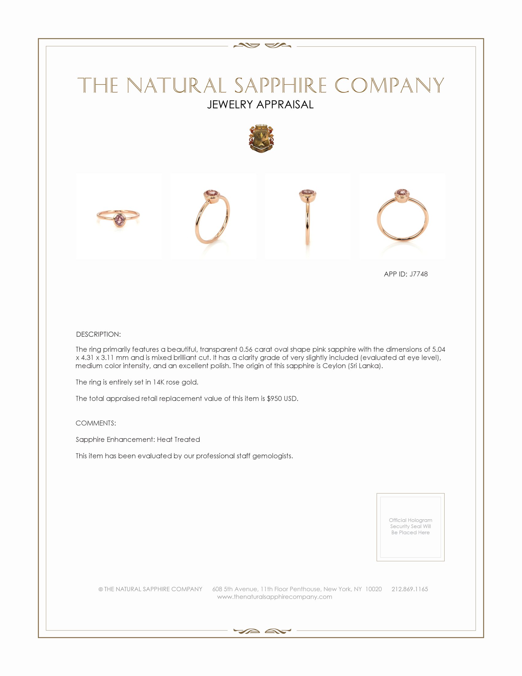 0.56 Ct. Pink Sapphire Bezel Ring, 14K Rose Gold