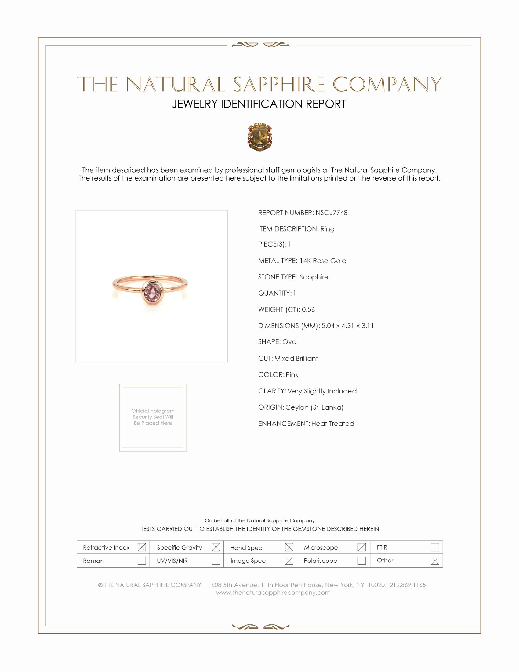 0.56 Ct. Pink Sapphire Bezel Ring, 14K Rose Gold