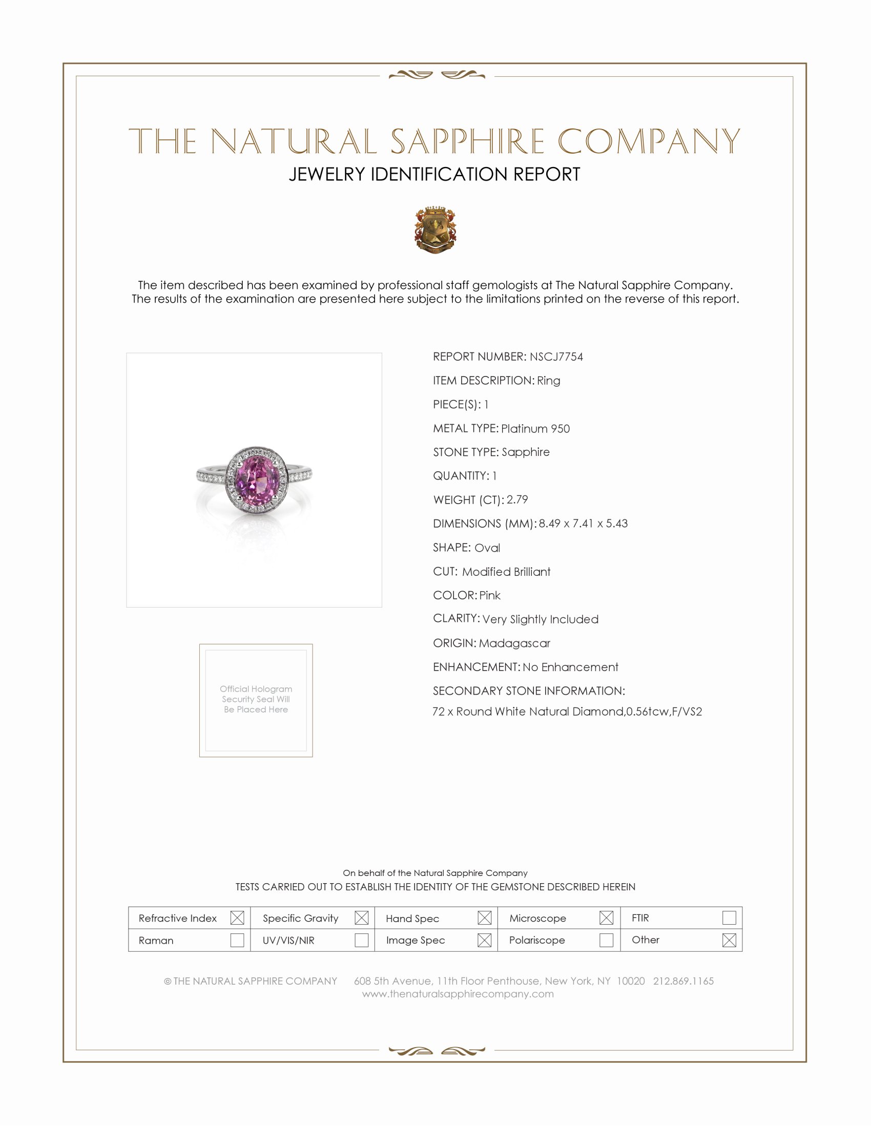 2.79 Ct. Pink Sapphire and Natural Diamond Pave Ring, Platinum 950