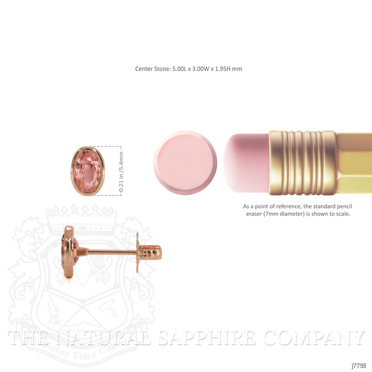 0.50 Ct.Tw. Padparadscha Sapphire Studs Earrings, 14K Rose Gold