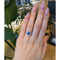 2.67 Ct. Blue Sapphire and Natural Diamond Pave Ring, Platinum 950 Life Style