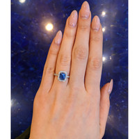 2.67 Ct. Blue Sapphire and Natural Diamond Pave Ring, Platinum 950 Life Style