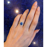 2.67 Ct. Blue Sapphire and Natural Diamond Pave Ring, Platinum 950 Life Style