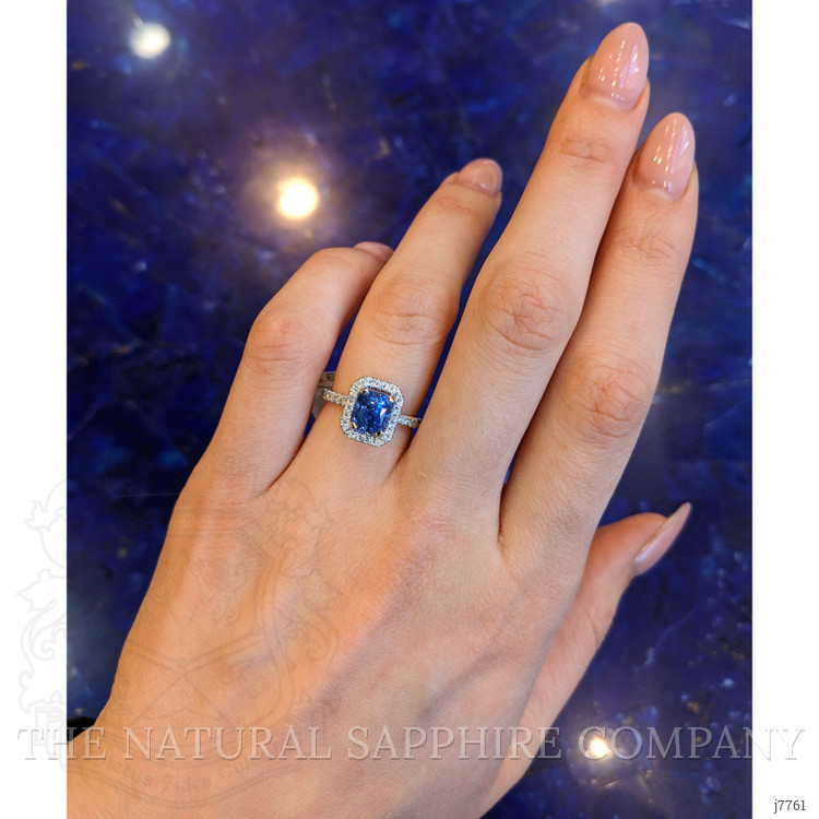 2.67 Ct. Blue Sapphire and Natural Diamond Pave Ring, Platinum 950