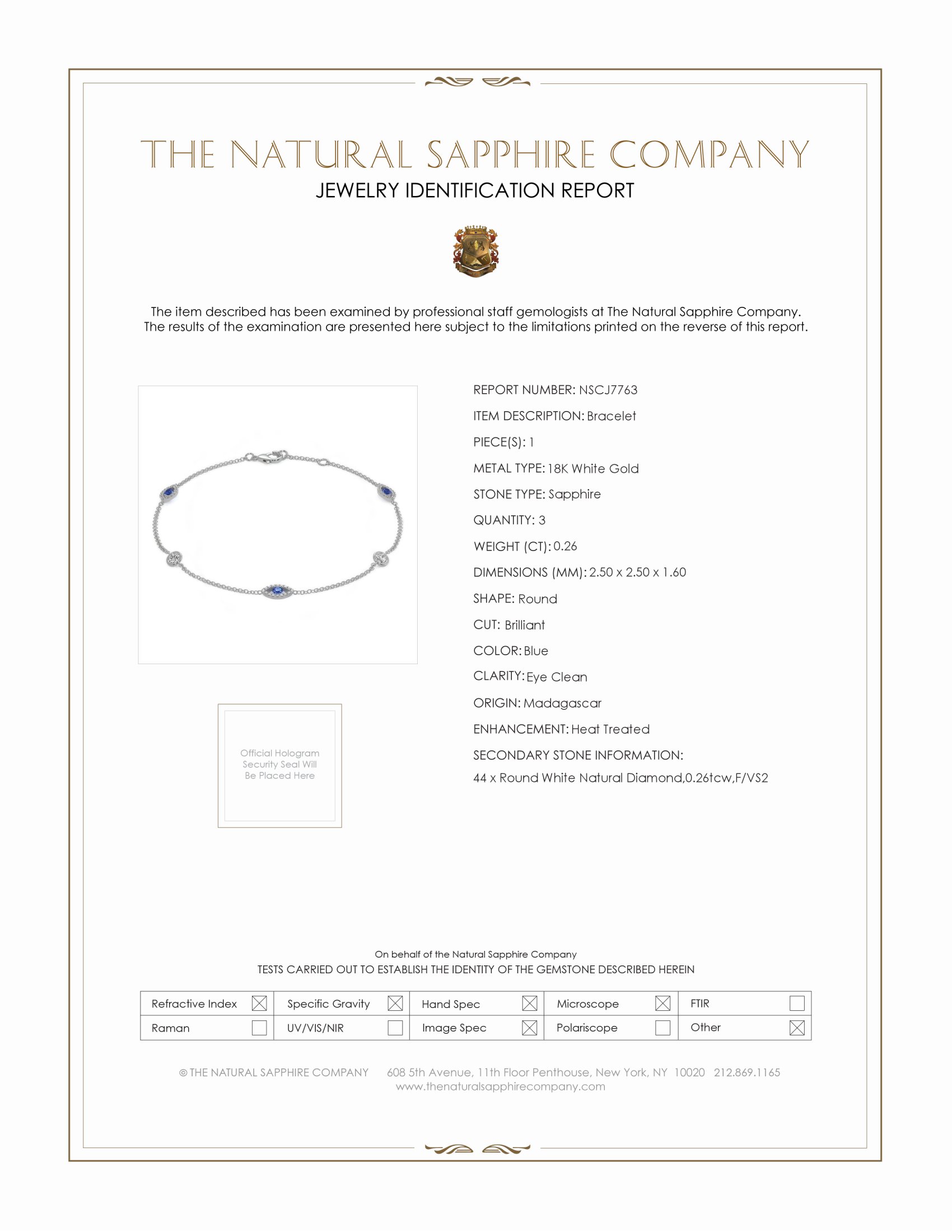 0.26 Ct.Tw. Blue Sapphire and Natural Diamond Pave Bracelet, 18K White Gold