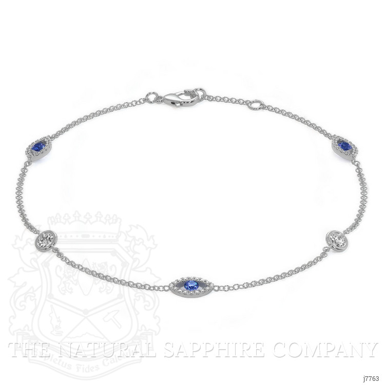 0.26 Ct.Tw. Blue Sapphire and Natural Diamond Pave Bracelet, 18K White Gold
