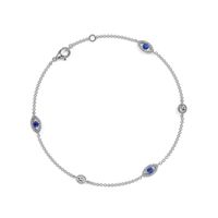 0.26 Ct.Tw.Total Carat Weight Blue Sapphire and Natural Diamond Pave Bracelet, 18K White Gold Image