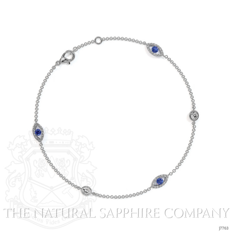 0.26 Ct.Tw. Blue Sapphire and Natural Diamond Pave Bracelet, 18K White Gold