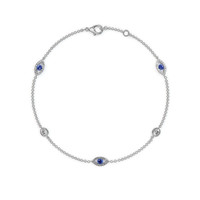 0.26 Ct.Tw.Total Carat Weight Blue Sapphire and Natural Diamond Pave Bracelet, 18K White Gold Image