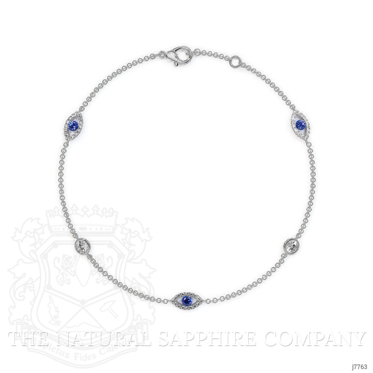 0.26 Ct.Tw. Blue Sapphire and Natural Diamond Pave Bracelet, 18K White Gold