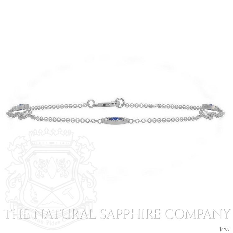 0.26 Ct.Tw. Blue Sapphire and Natural Diamond Pave Bracelet, 18K White Gold