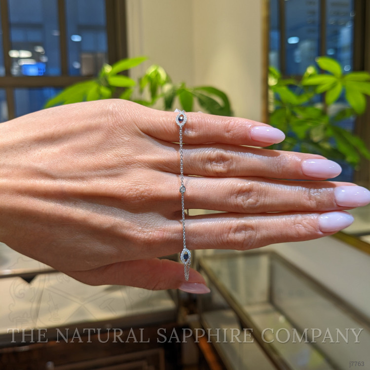 0.26 Ct.Tw. Blue Sapphire and Natural Diamond Pave Bracelet, 18K White Gold