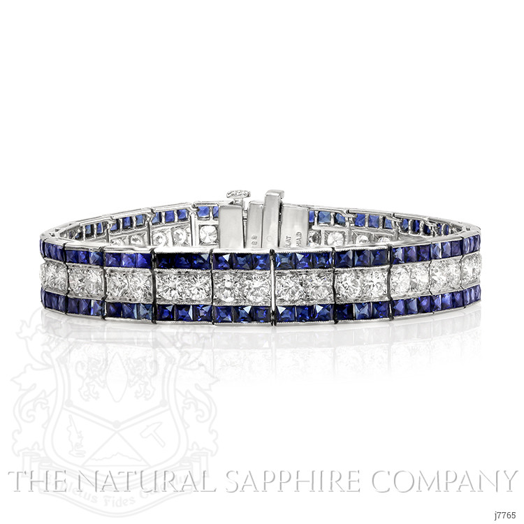 11.88 Ct.Tw. Blue Sapphire and Natural Diamond Tennis/Line Bracelet, Platinum 950