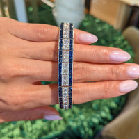 11.88&nbsp;Ct.Tw.Total Carat Weight Blue Sapphire and Natural Diamond Tennis/Line Bracelet, Platinum 950 Life Style