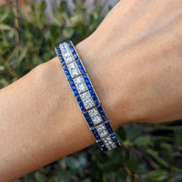 11.88&nbsp;Ct.Tw.Total Carat Weight Blue Sapphire and Natural Diamond Tennis/Line Bracelet, Platinum 950 Life Style