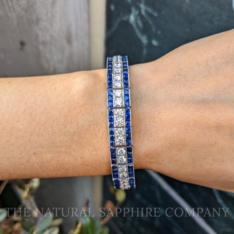 11.88 Ct.Tw. Blue Sapphire and Natural Diamond Tennis/Line Bracelet, Platinum 950
