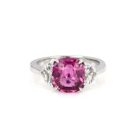 2.93 Ct. Pink Sapphire and Natural Diamond Three Stone Ring, Platinum 950 Video