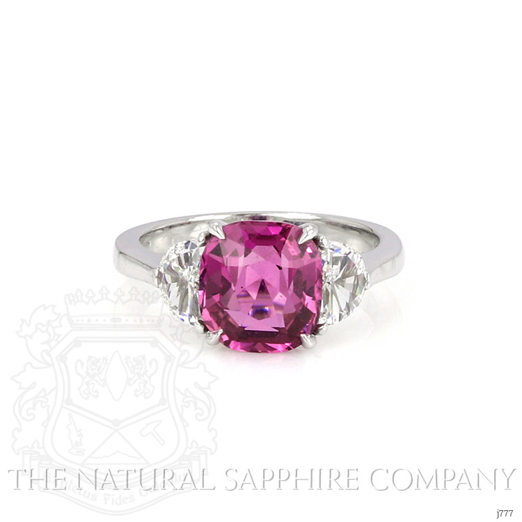 2.93 Ct. Pink Sapphire and Natural Diamond Three Stone Ring, Platinum 950