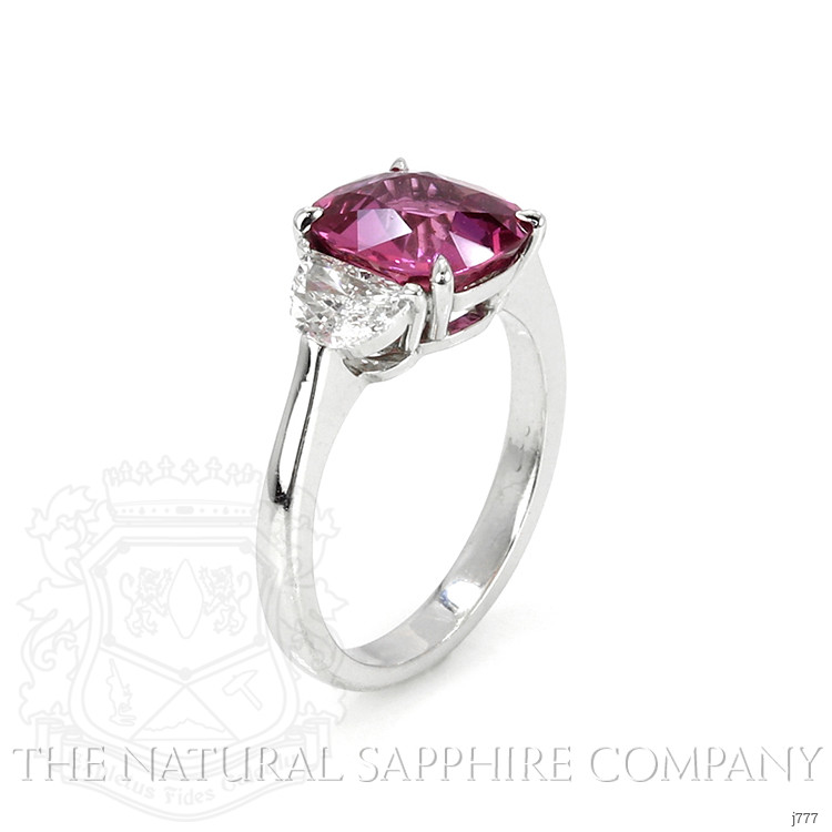 2.93 Ct. Pink Sapphire and Natural Diamond Three Stone Ring, Platinum 950