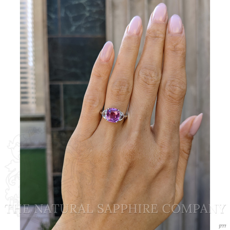 2.93 Ct. Pink Sapphire and Natural Diamond Three Stone Ring, Platinum 950
