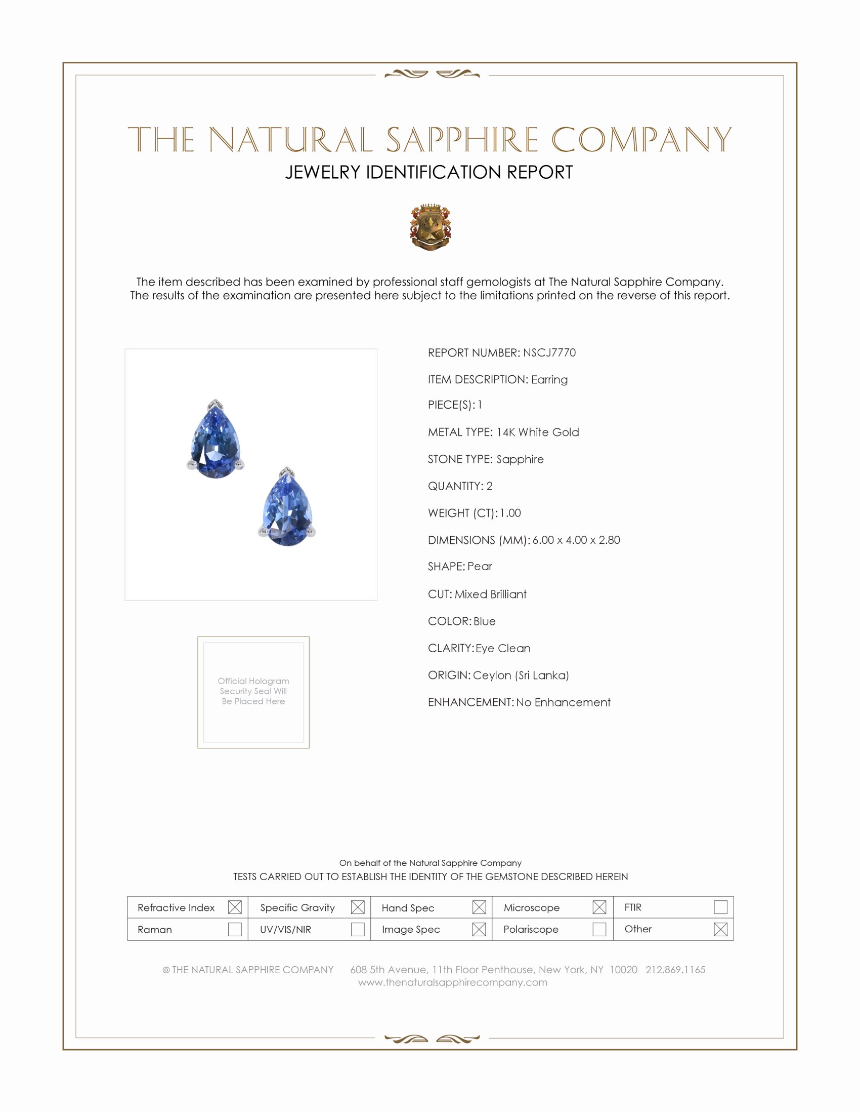 1.00 Ct.Tw. Blue Sapphire Studs Earrings, 14K White Gold