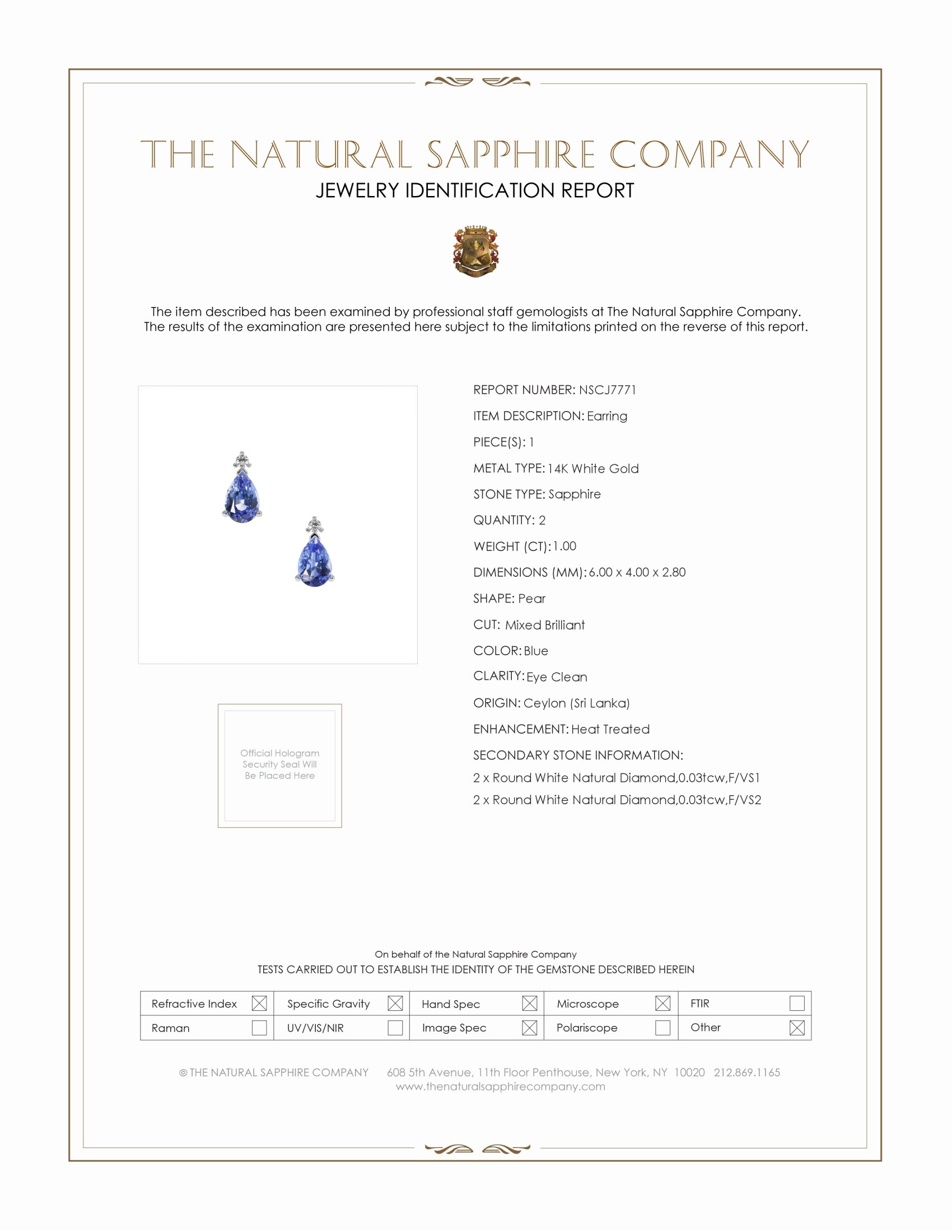 1.00 Ct.Tw. Blue Sapphire and Natural Diamond Studs Earrings, 14K White Gold