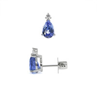 1.00&nbsp;Ct.Tw.Total Carat Weight Blue Sapphire and Natural Diamond Studs Earrings, 14K White Gold Image
