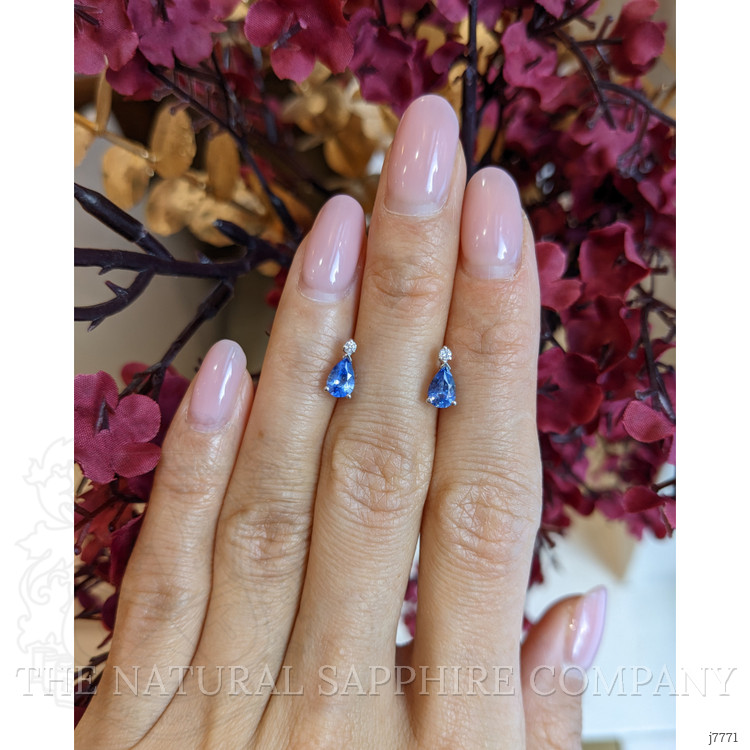 1.00 Ct.Tw. Blue Sapphire and Natural Diamond Studs Earrings, 14K White Gold