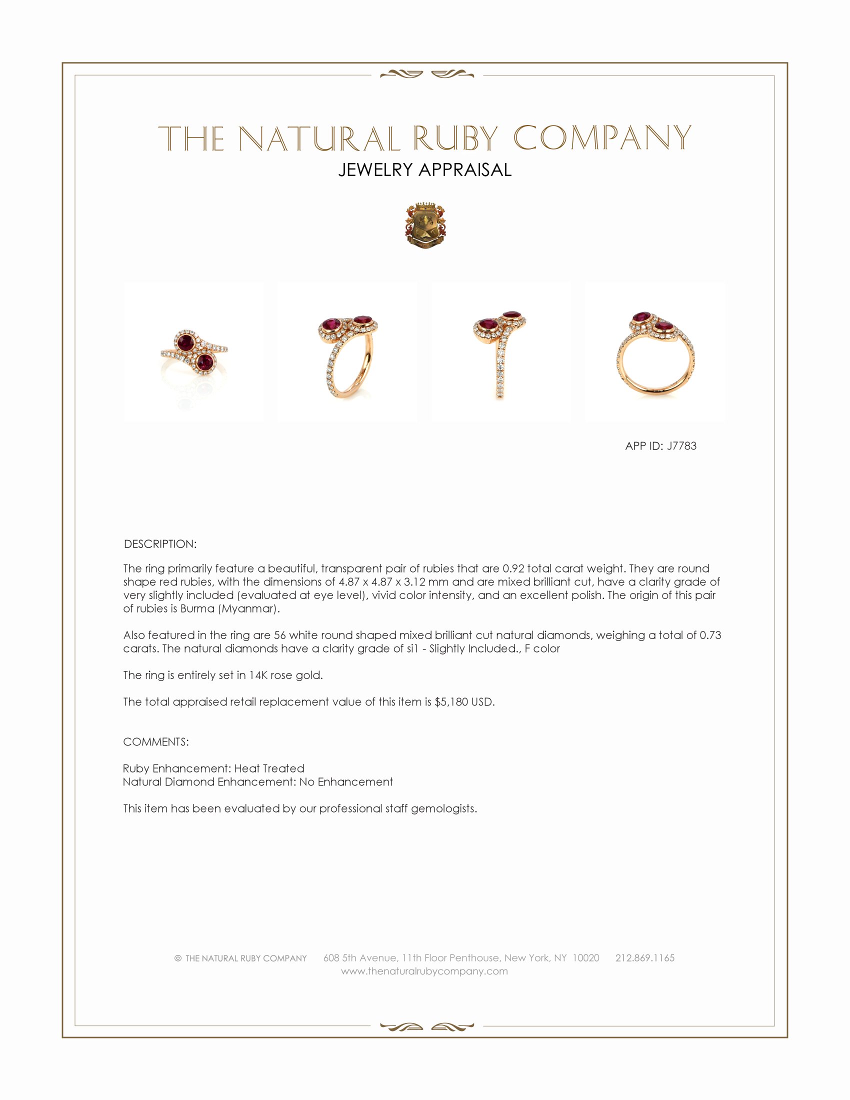 0.92 Ct. Ruby and Natural Diamond Antique Style Ring, 14K Rose Gold