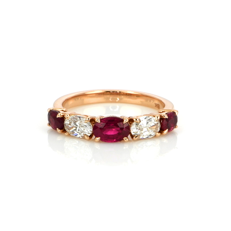 Pinkish Red Ruby and Natural Diamond Antique Ring - Oval 1.22 Ct