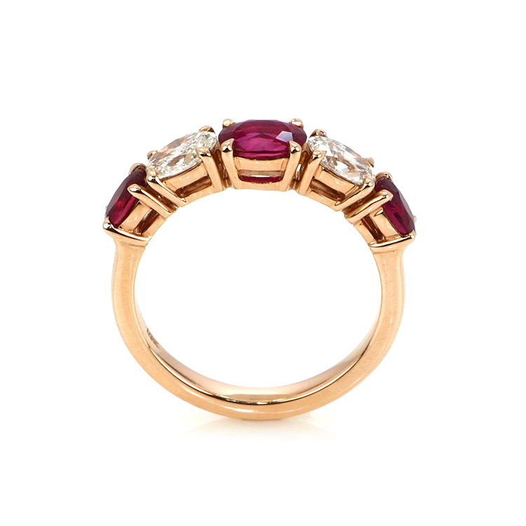Pinkish Red Ruby and Natural Diamond Antique Ring - Oval 1.22 Ct