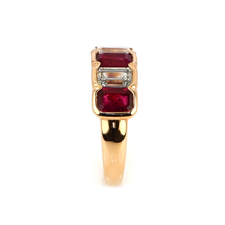 Ruby and Natural Diamond Antique Ring - Emerald Cut 1.65 Ct. - 14K