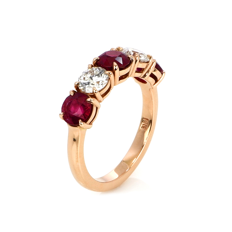 Ruby and Natural Diamond Antique Ring - Round 2.02 Ct. - 14K Rose