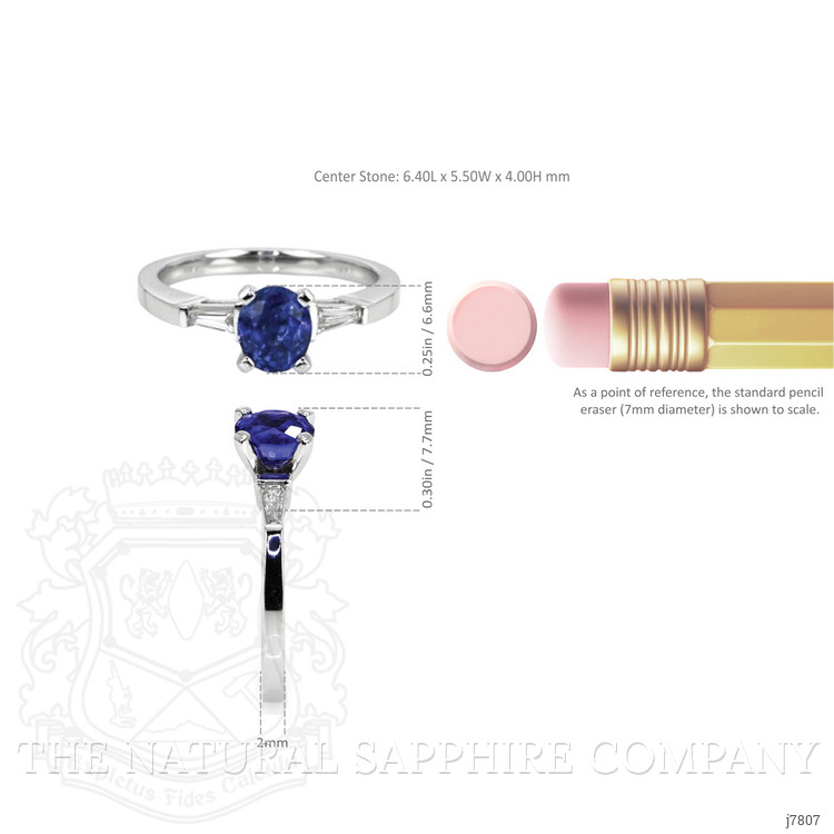 1.35 Ct. Blue Sapphire and Natural Diamond Three Stone Ring, Platinum 950