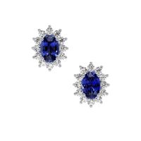 1.00&nbsp;Ct.Tw.Total Carat Weight Blue Sapphire and Natural Diamond Studs Earrings, 18K White Gold Video