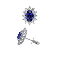 1.00 Ct.Tw. Blue Sapphire and Natural Diamond Halo Earrings, 18K White Gold Image
